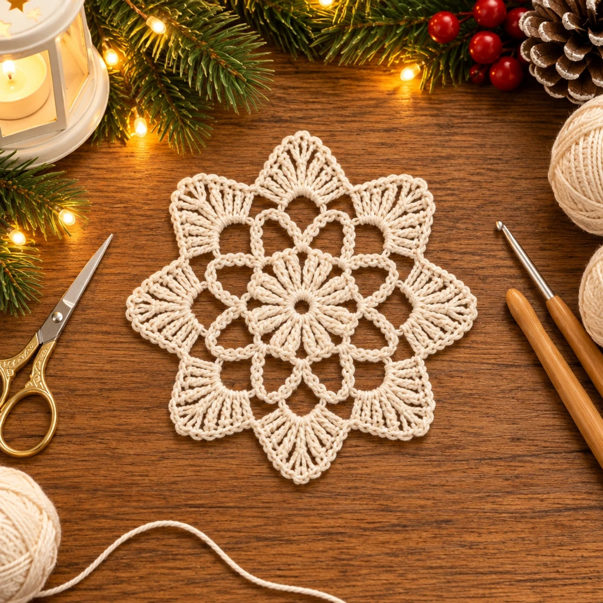 Delicate Eight Point Crochet Christmas Snowflake Ornament article image 4