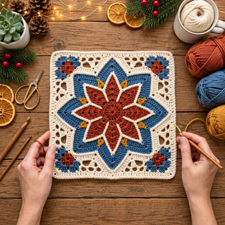 Cozy Moroccan 8-Point Star Granny Square Tutorial