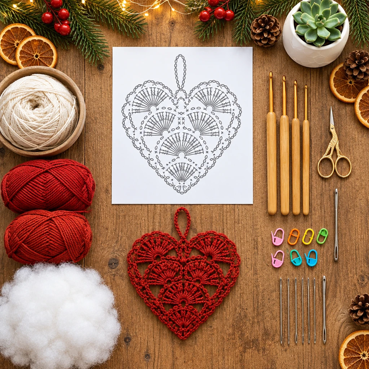 Cozy Red Crochet Heart Christmas Ornament for Festive Cheer article image 2
