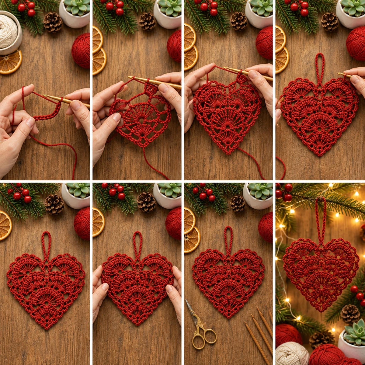 Cozy Red Crochet Heart Christmas Ornament for Festive Cheer article image 3