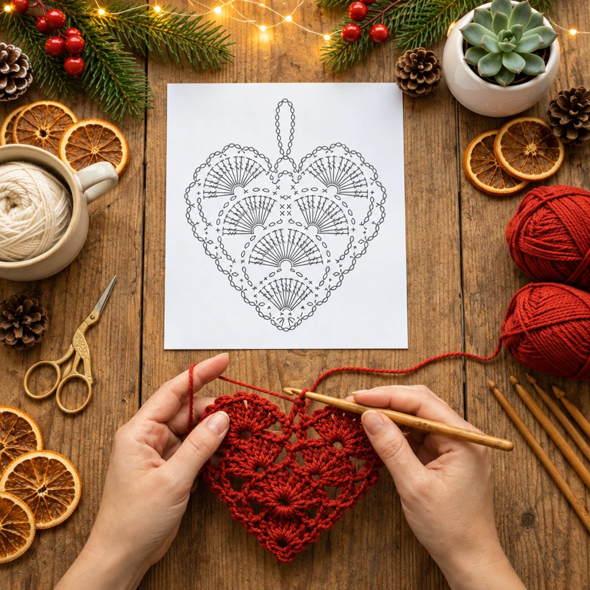 Cozy Red Crochet Heart Christmas Ornament for Festive Cheer article image 4