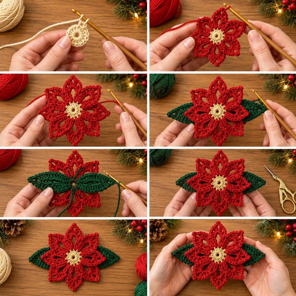 Cozy Red Poinsettia Crochet Christmas Ornament Pattern article image 3
