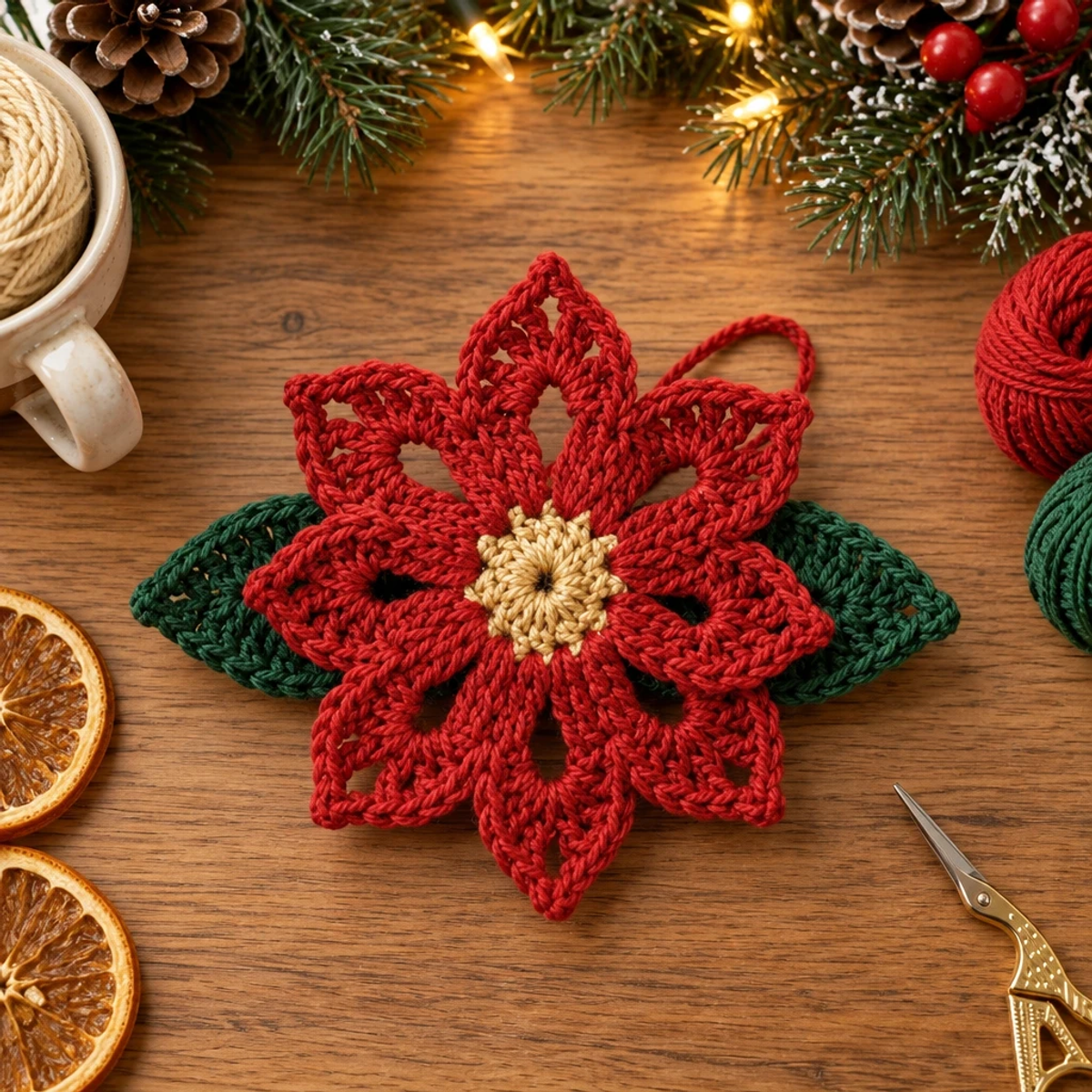 Cozy Red Poinsettia Crochet Christmas Ornament Pattern article image 4